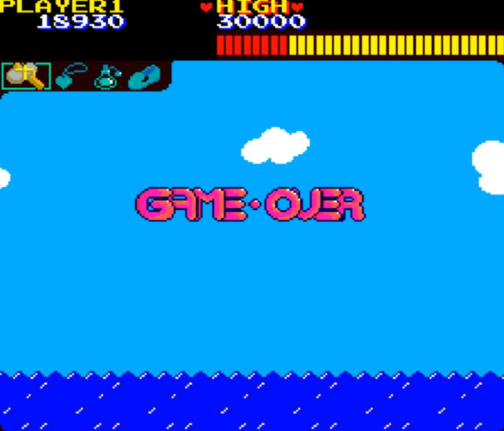 원더보이-오락실게임-종료-화면