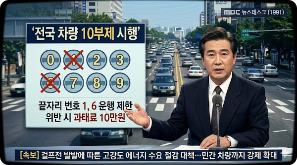 1991년 걸프전 당시 차량10부제 시행 자료 화면