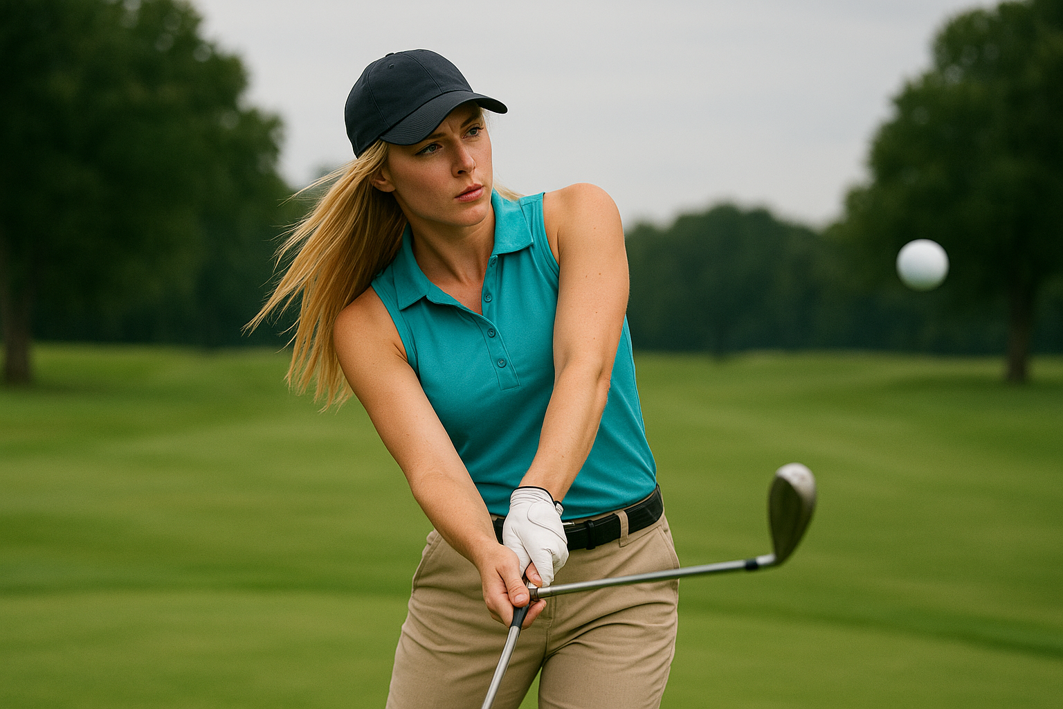 프로 골퍼 멋진 드로우 웨지 샷 치는 모습