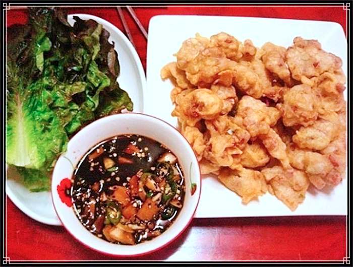 1913 광주 송정역 시장 맛집 고구마, 당근, 오징어 넣은 튀김, 청양고추 양념장, 상추쌈