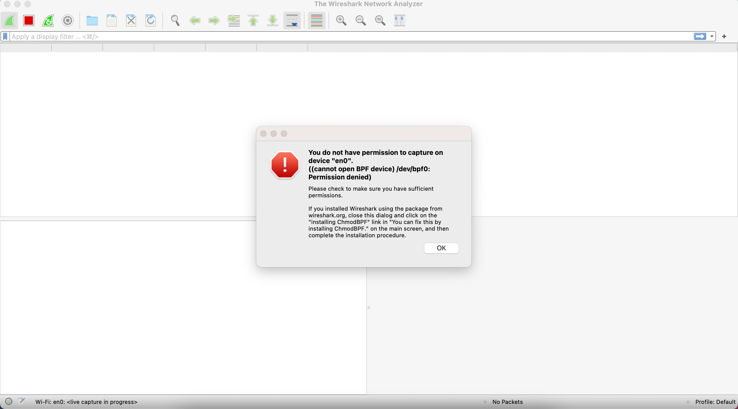 와이어샤크 권한 문제 에러