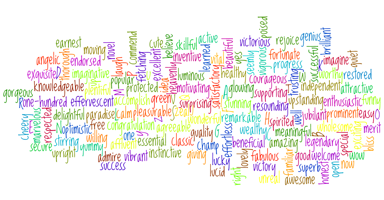 여러 단어가 쓰인 글자