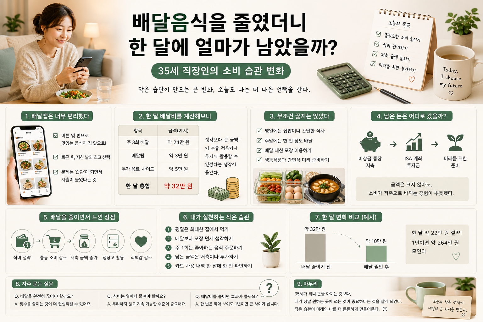 배달음식을 줄였더니 한 달에 얼마가 남았을까? 35세 직장인의 소비 습관 변화