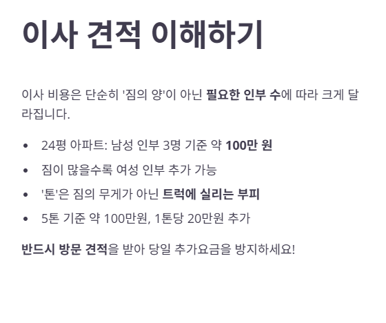 이사견적에 대해 설명하는 인포그래픽