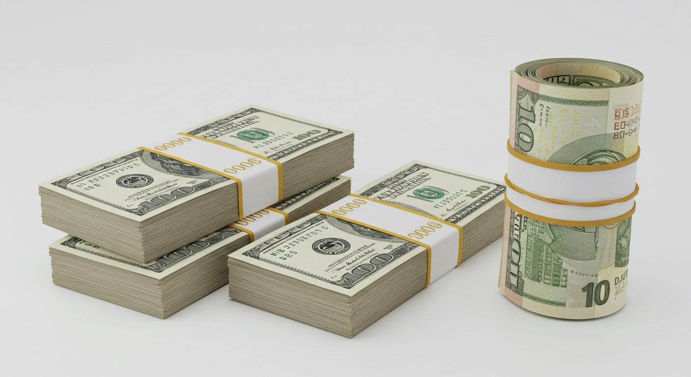 지폐 뭉치 3개와 추가 지폐 뭉치 1개 사진