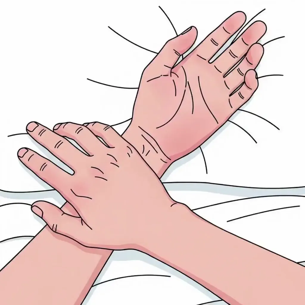 아침 손 붓기 모습