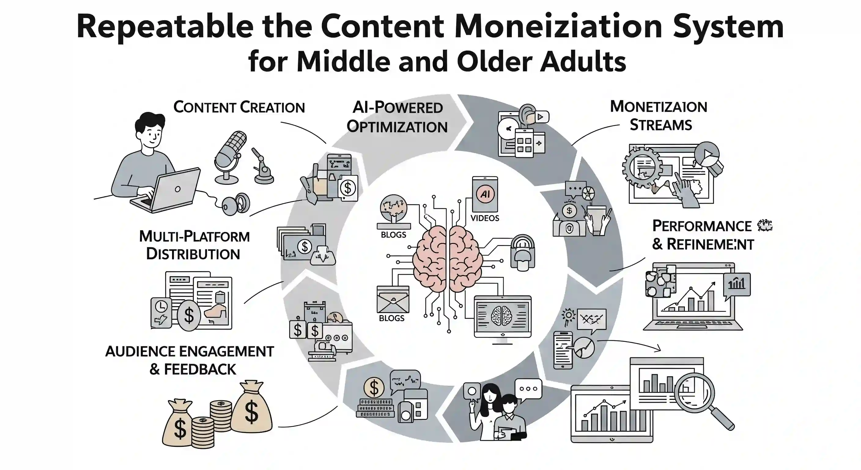 <img src="ai_content_profit_system.webp" alt="중장년층도 쉽게 따라할 수 있도록 반복 가능한 콘텐츠 수익 시스템을 AI 전략으로 구축하는 과정을 시각화한 이미지입니다.">