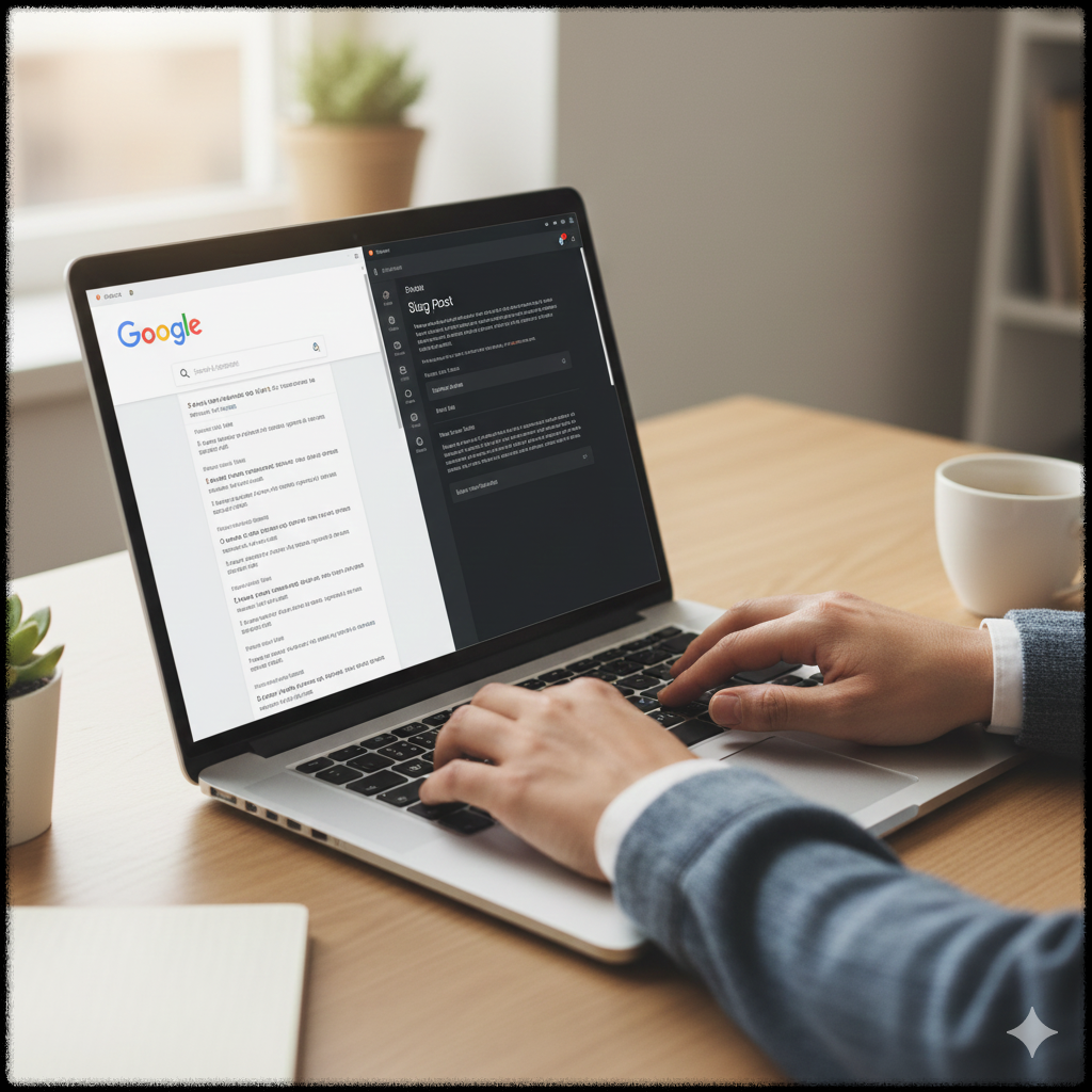 블로그와 검색 유입을 활용해 재택 부업을 진행하는 모습