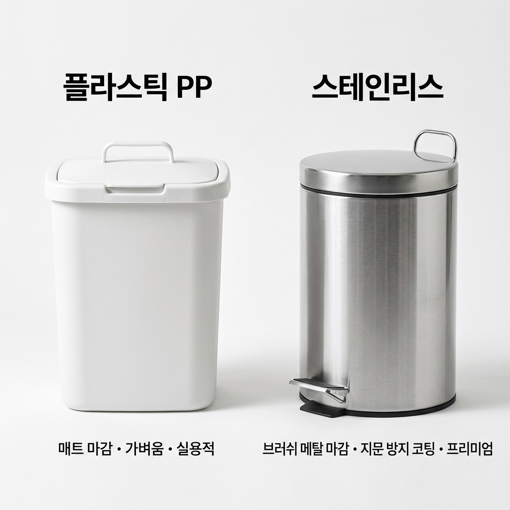 휴지통 고르는법 플라스틱 스텐 재질 비교