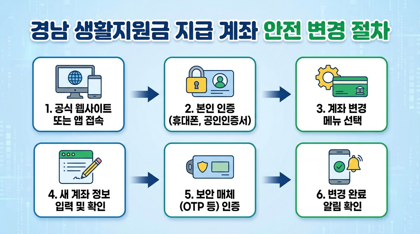 경남 생활지원금 지급 계좌를 안전하게 변경하기 위한 보안 입력 절차