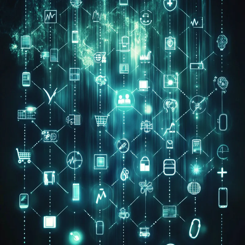 기술, 헬스케어, 녹색 에너지 아이콘이 조화롭게 구성된 포트폴리오를 통해 미래 지향적이며 혁신적인 투자 기회를 나타냅니다. 부드러운 조명이 이러한 이정표를 강조합니다.