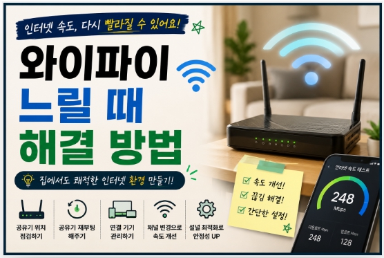 와이파이 느릴 때 속도 개선하는 현실적인 방법을 설명한 이미지