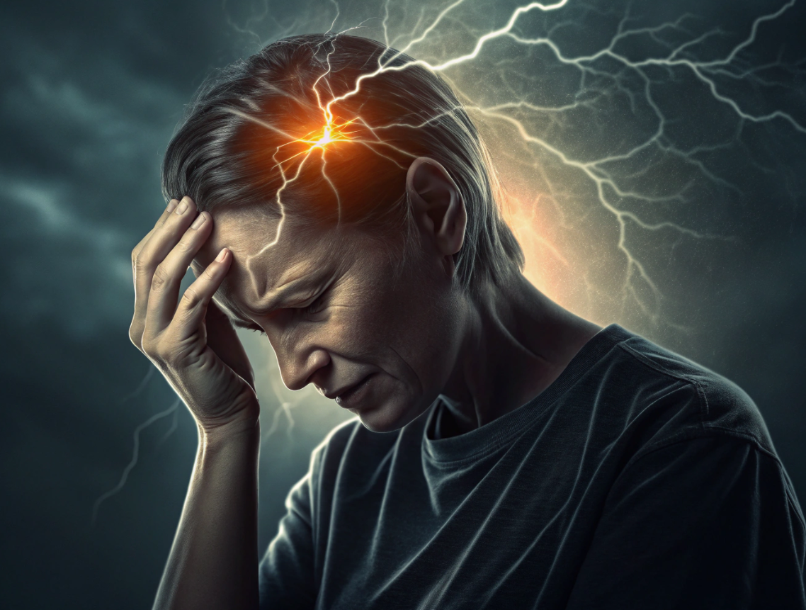 두통으로 매우 고통 받는 모습