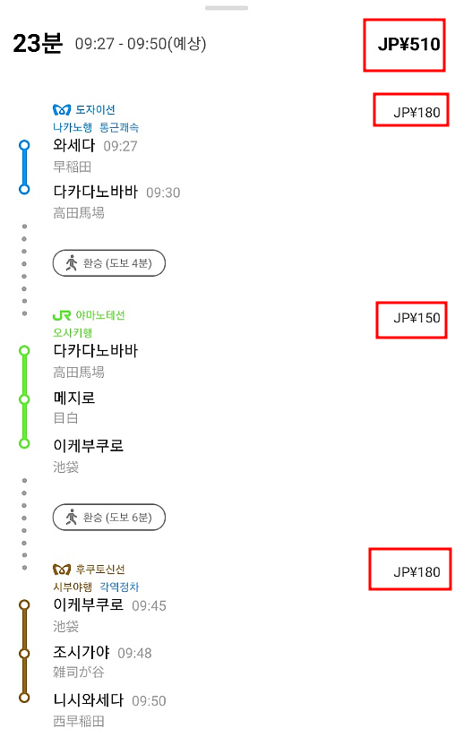 해외 지하철 요금