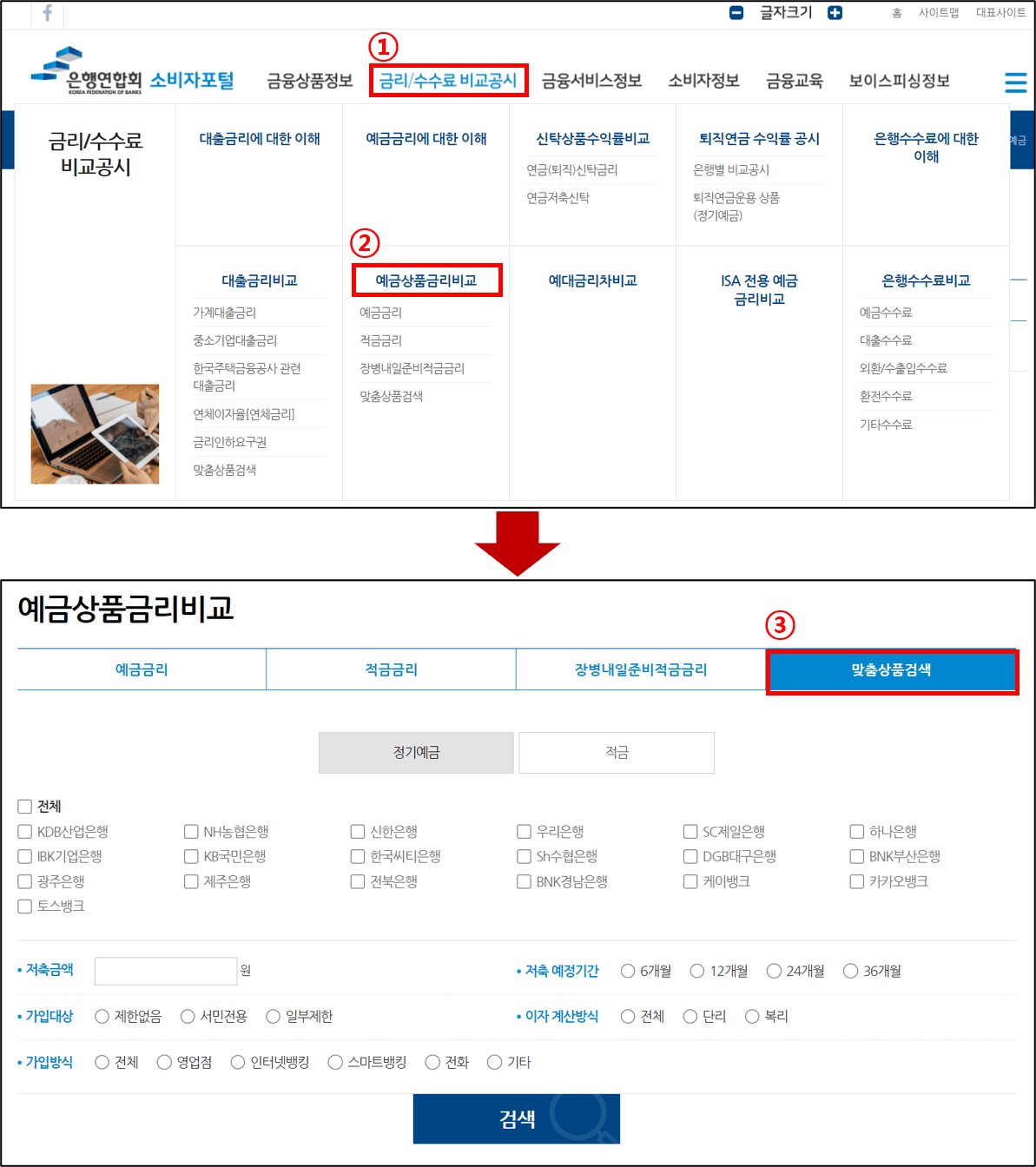 전국은행연합회-예금금리-비교-페이지-접속-과정