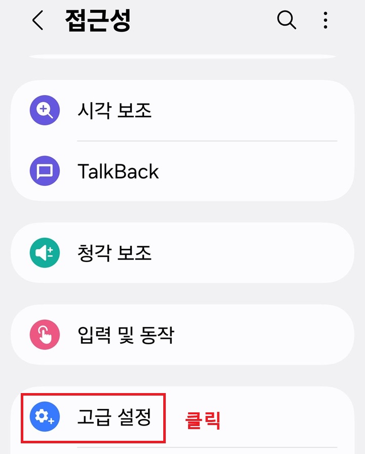 접근성 페이지에 고급 설정 메뉴 보임