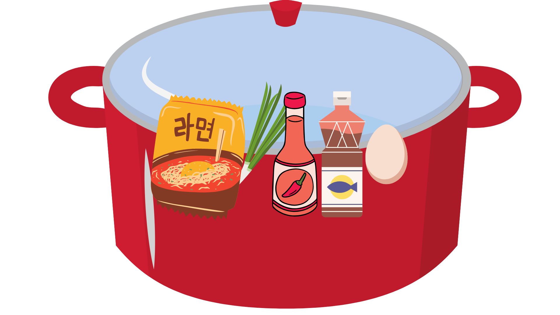 라면을 맛있게 끓일때 들어가는 재료입니다