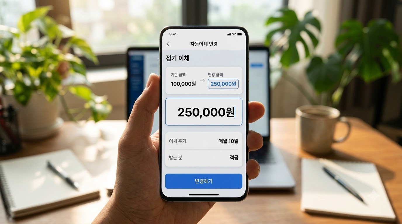 은행 스마트뱅킹 앱에서 주택청약 자동이체 납입 금액을 25만 원으로 상향 조정