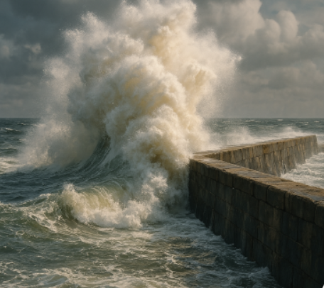 파도가 이는 방파제
