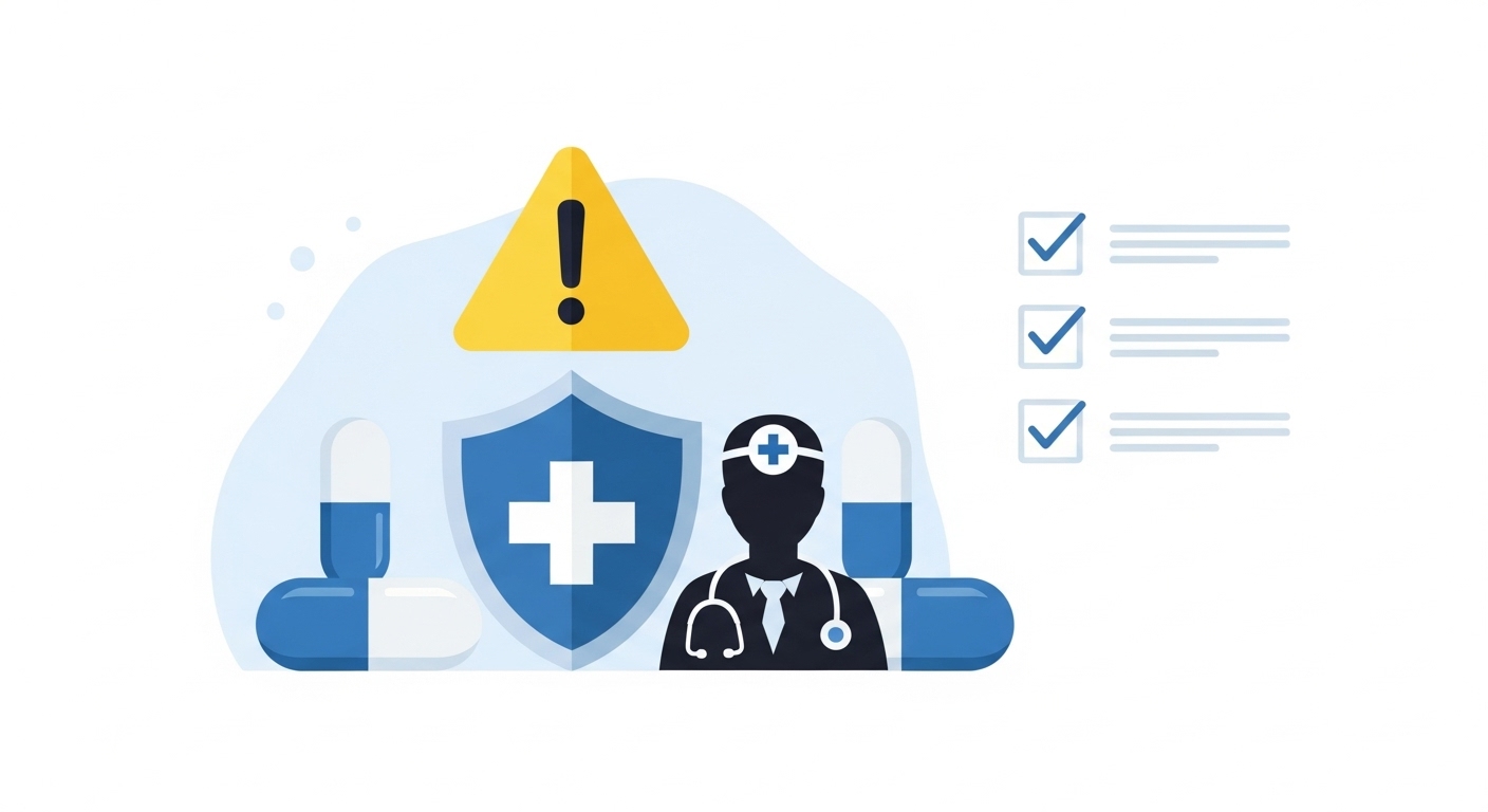 의료용-방패-캡슐-경고-기호-의사-실루엣-체크리스트-기호-등-안전-관련-아이콘이-배치되어-있습니다.