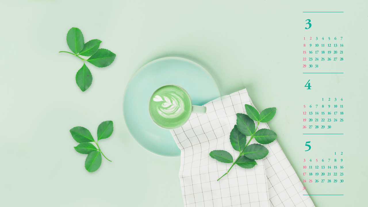 01 녹차라떼 B - 2026년4월 달력배경화면