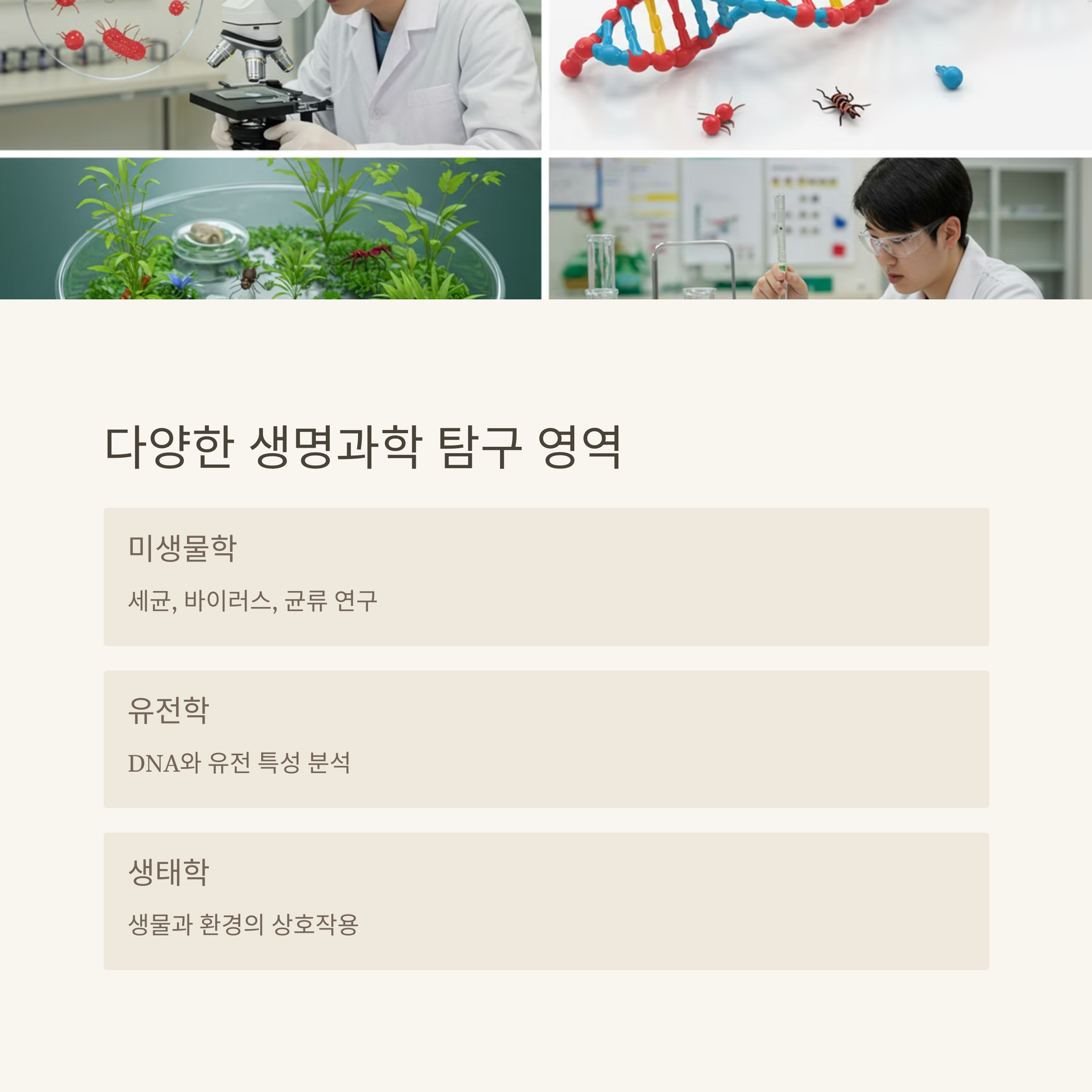 다양한 생명과학 실험 유형