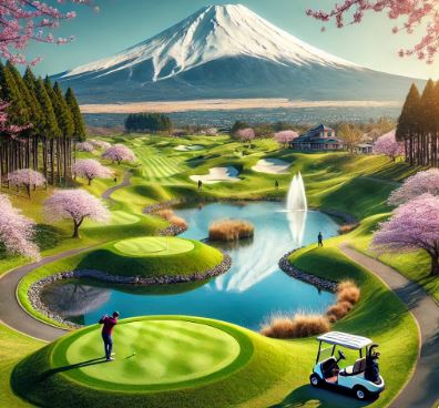 후지산이 배경인 골프장 사진