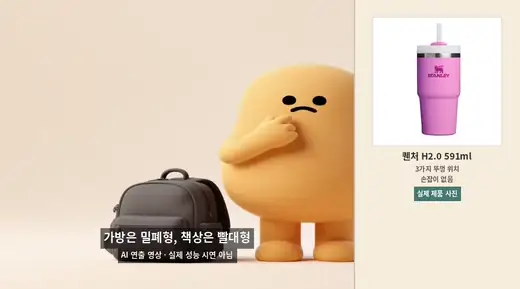 가방용 밀폐 뚜껑과 책상용 빨대 뚜껑 선택을 설명하는 애니메이션