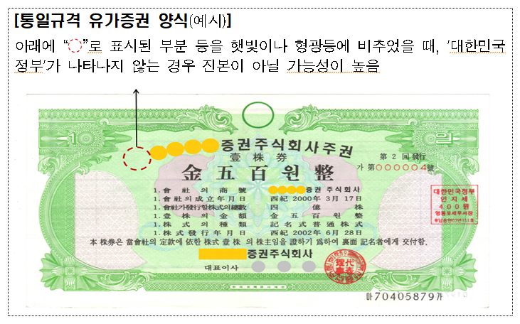 동일규격 유가증권 양식 예시