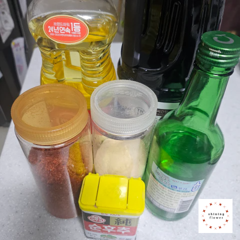 순대볶음 양념-식용유-진간장-소주-고춧가루-설탕-후추