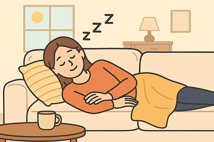 쇼파에서 편안하게 낮잠을 자는 한 여성이 그려져있습니다.