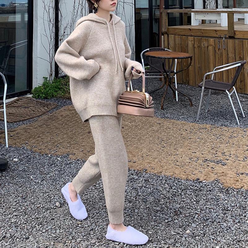 제인 후드 긴팔 니트 포켓 밴딩 바지 조거 팬츠 트레이닝 set 세트