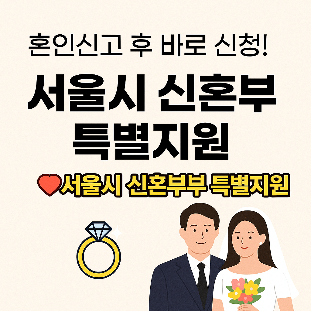결혼비용 절감 및 주거안정 지원을 위한 서울시 신혼부부 이자지원 정책 홍보용 이미지입니다.