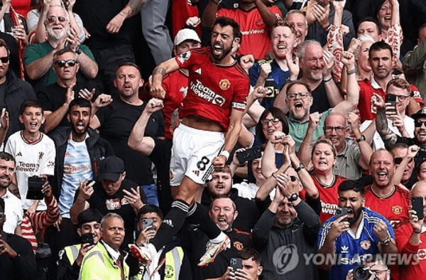 맨유 노팅엄에 3-2 역전 승리 브루노 페르난데스 세레머니
