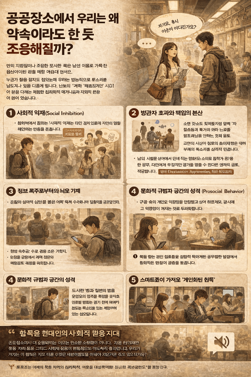 왜 공공장소에서는 자연스럽게 조용해질까 인간 본능의 심리학