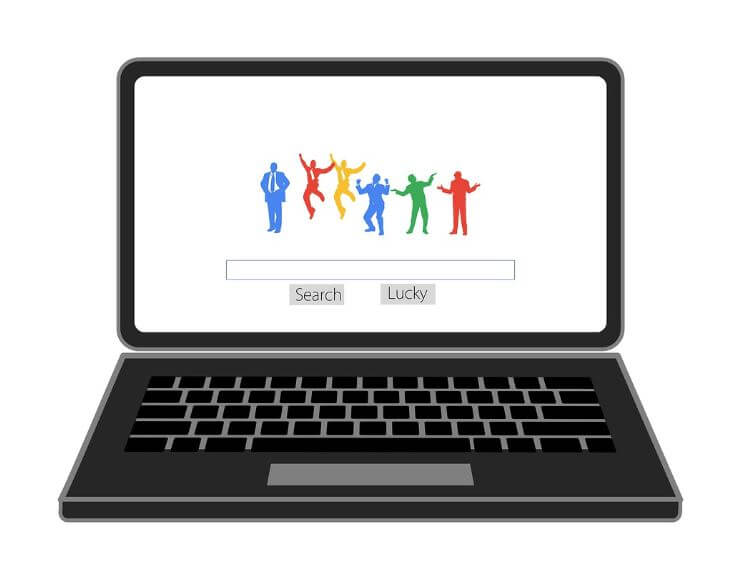 노트북에 구글을 연상하는 이미지가 켜져있는 모습