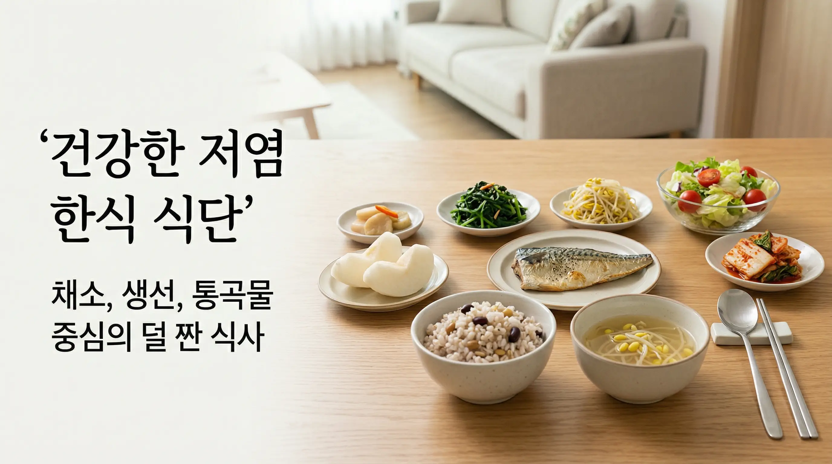 채소와 생선, 통곡물 중심으로 구성된 한국식 저염 식탁