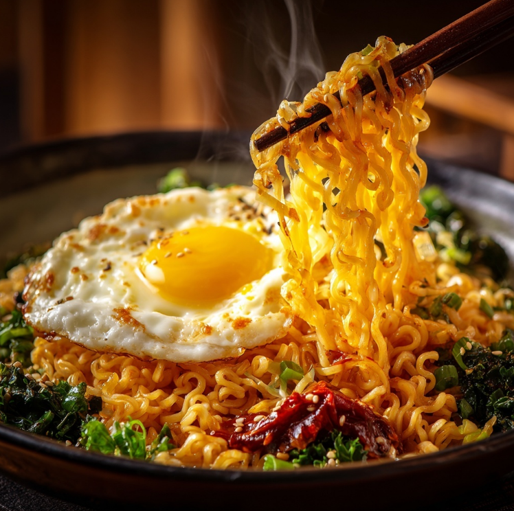 라면을 젓가락으로 한줌 뜬 장면