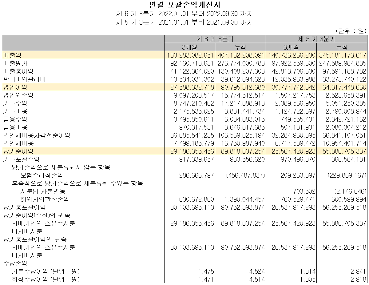 이녹스첨단소재 - 손익계산서