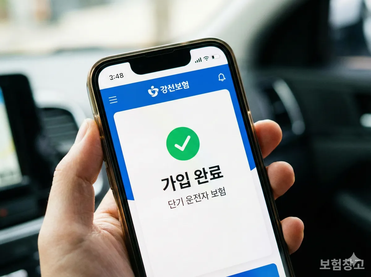 스마트폰으로 자동차 보험 단기 특약에 가입하는 모습