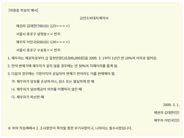 생활법령정보 > 차용증 작성