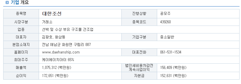 대한조선 공모주 개요 및 청약 일정