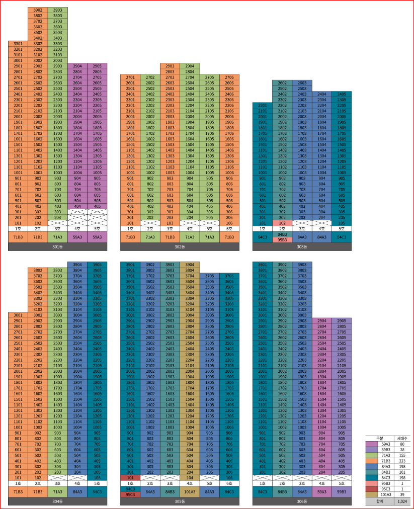 송도역 래미안 센트리폴 3BL 동호배치도