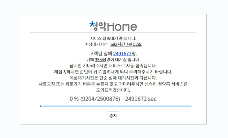 청약홈 접속 마비상태 안내