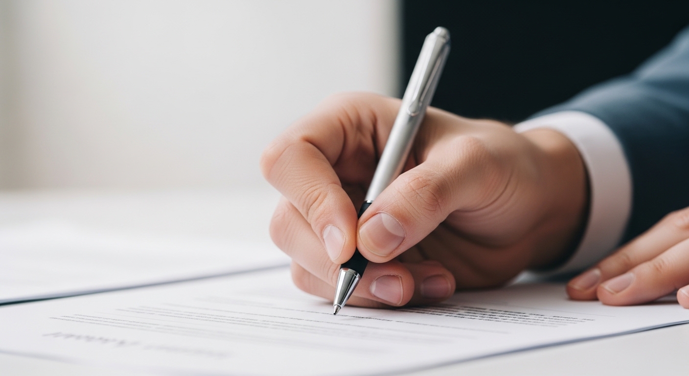 청년이 1.7% 저금리 학자금 대출 신청 서류에 서명하는 모습