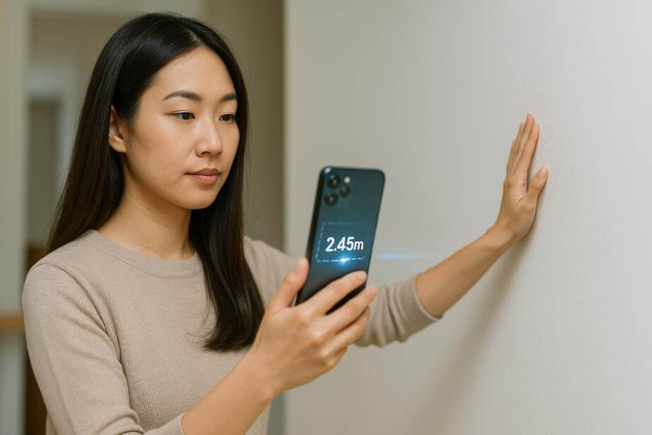 스마트폰으로 거리와 면적을 자동 측정하는 장면