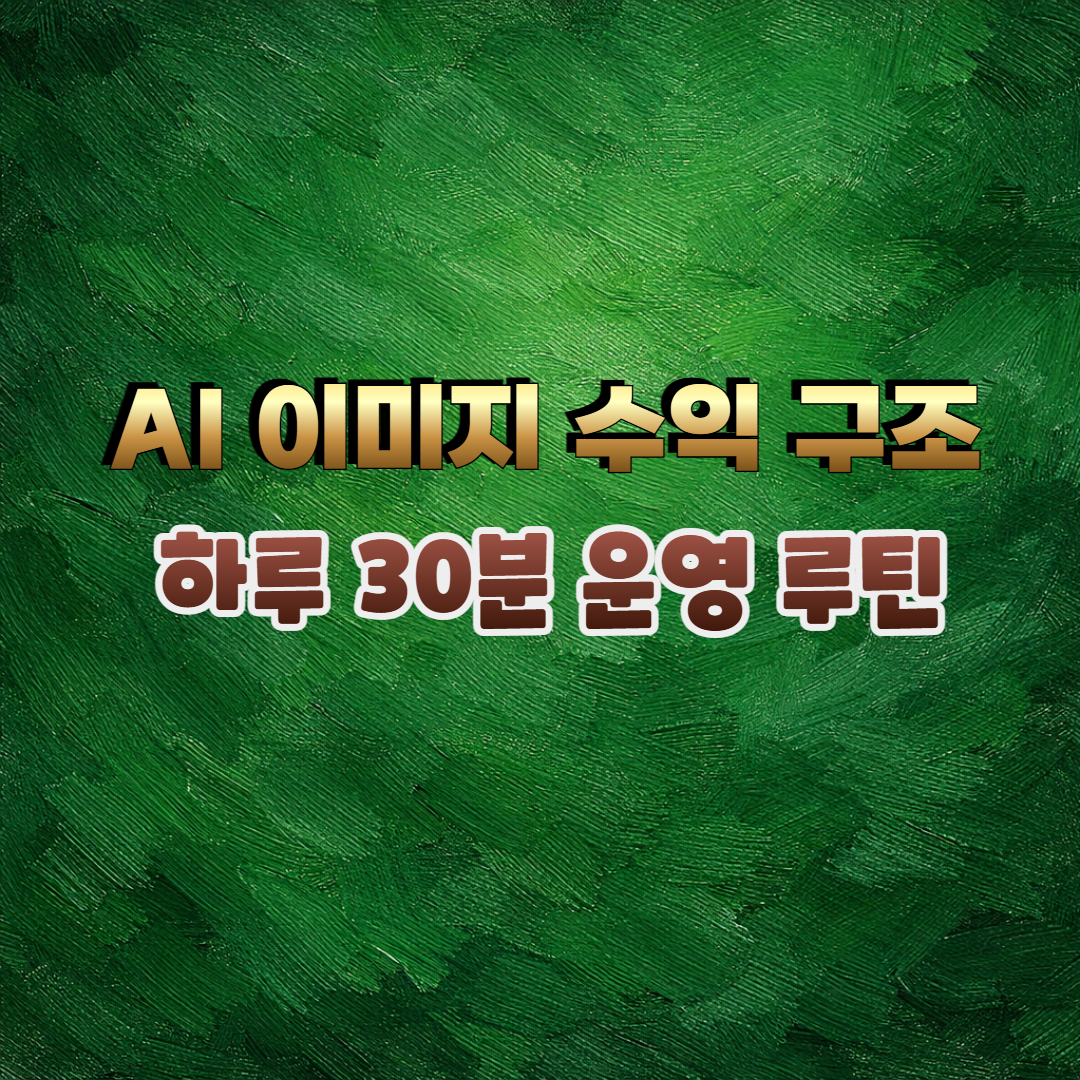 AI 이미지 수익 구조와 하루 30분 운영 루틴을 상징하는 진한 초록색 유화 질감 배경 썸네일