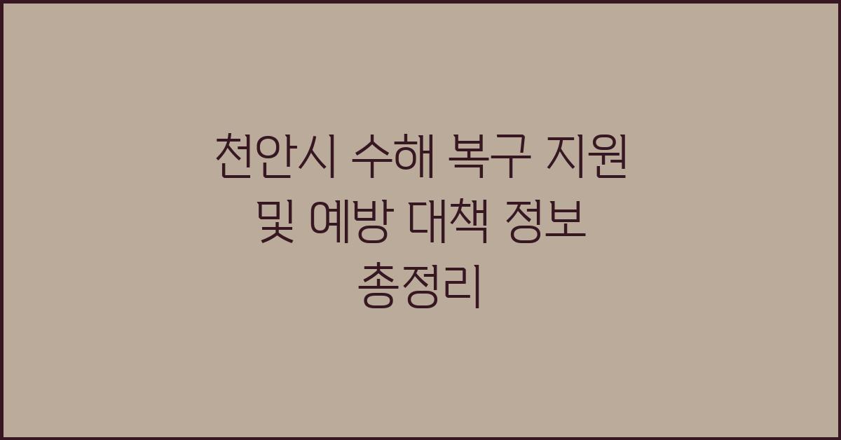 천안시 수해 복구 지원 및 예방 대책 정보
