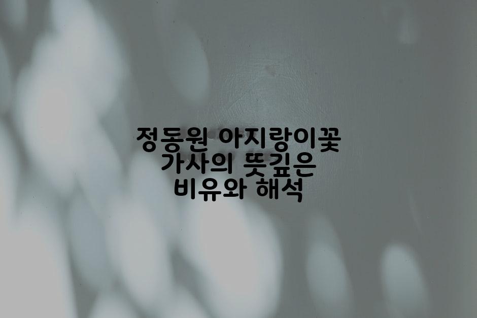 정동원 아지랑이꽃 가사의 뜻깊은 비유와 해석