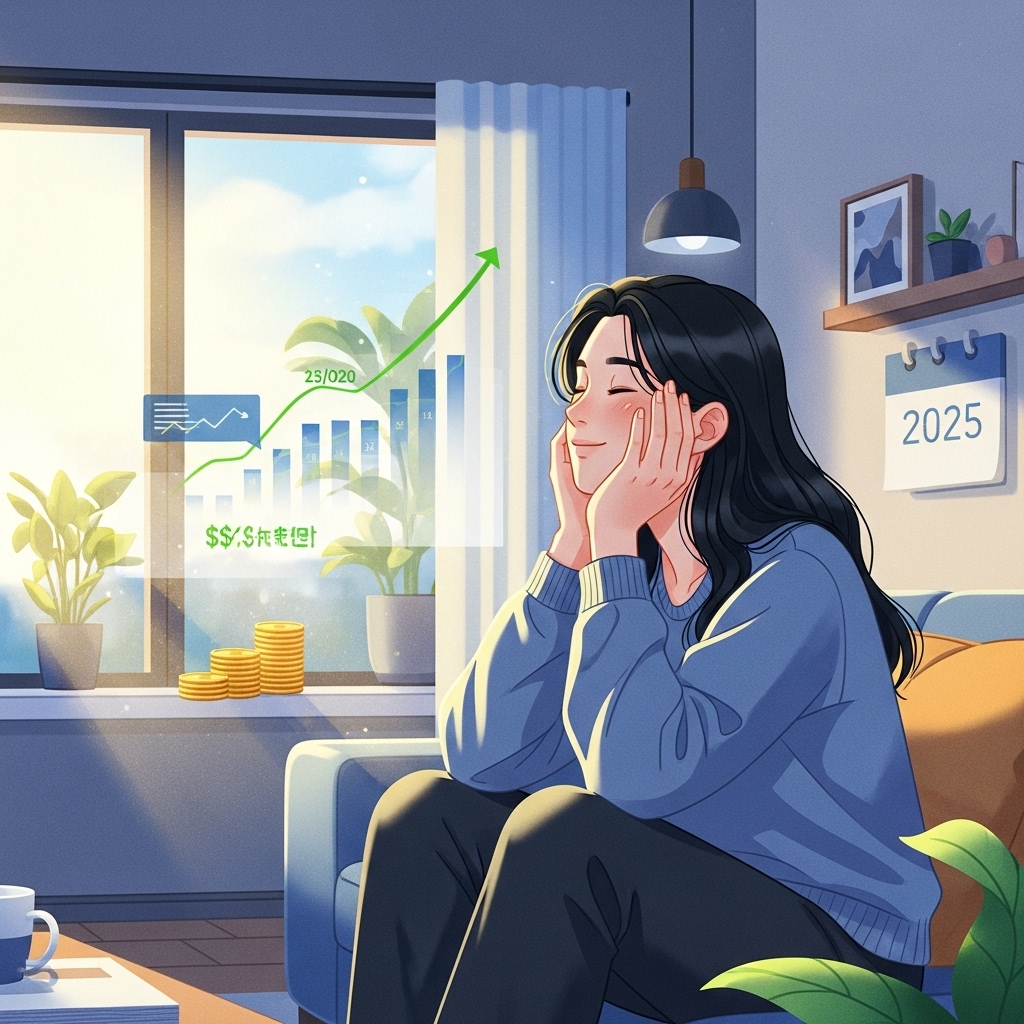 2025년 청년 주거지원금으로 월세 부담을 덜고 안정된 생활을 시작하는 젊은 한국인의 모습.